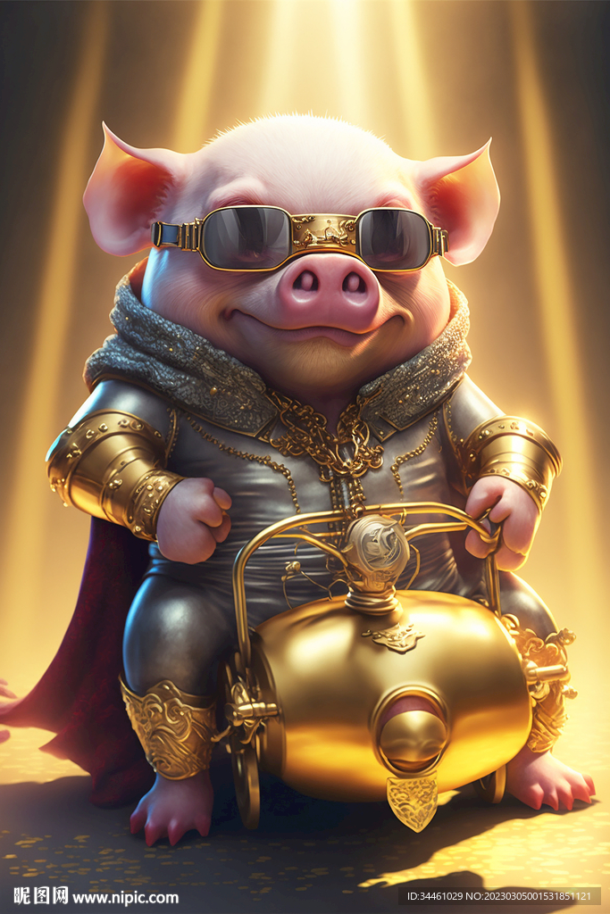 金色可爱小猪 戴着金饰品 宠物