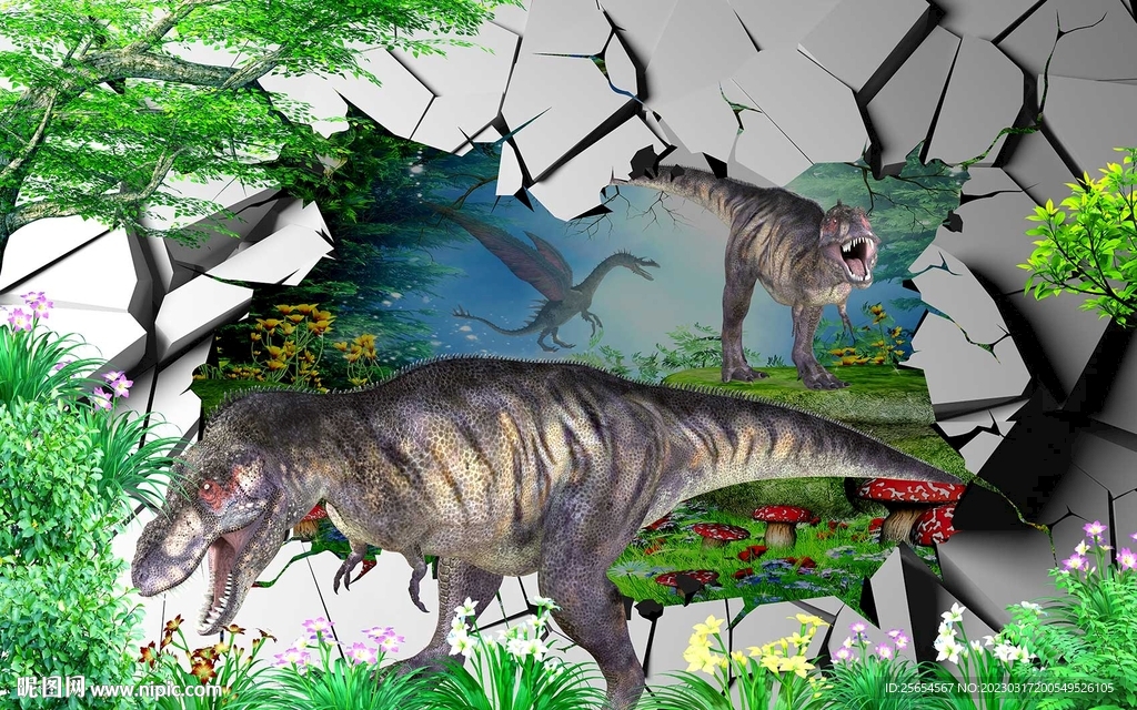 恐龙时代3D立体背景墙