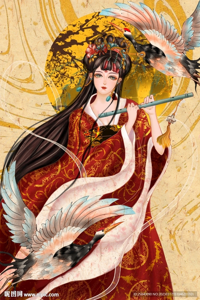 古典美女仙鶴圖片