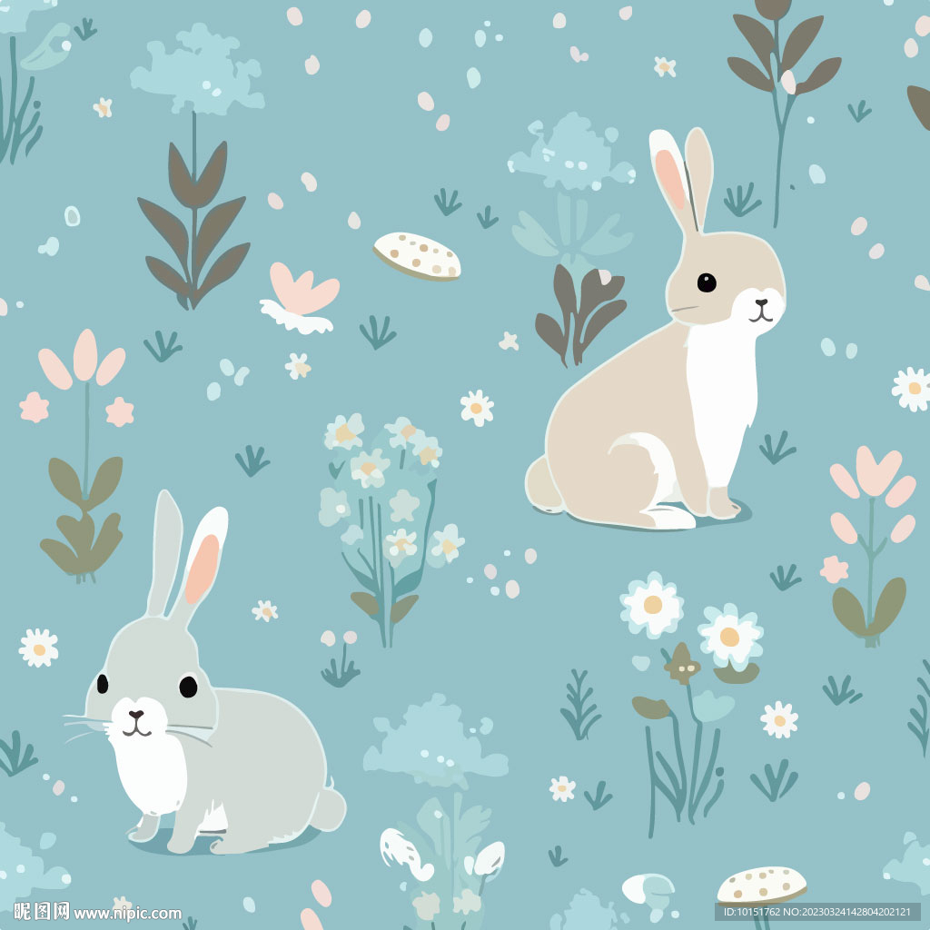 兔子布料底纹卡通多彩图案