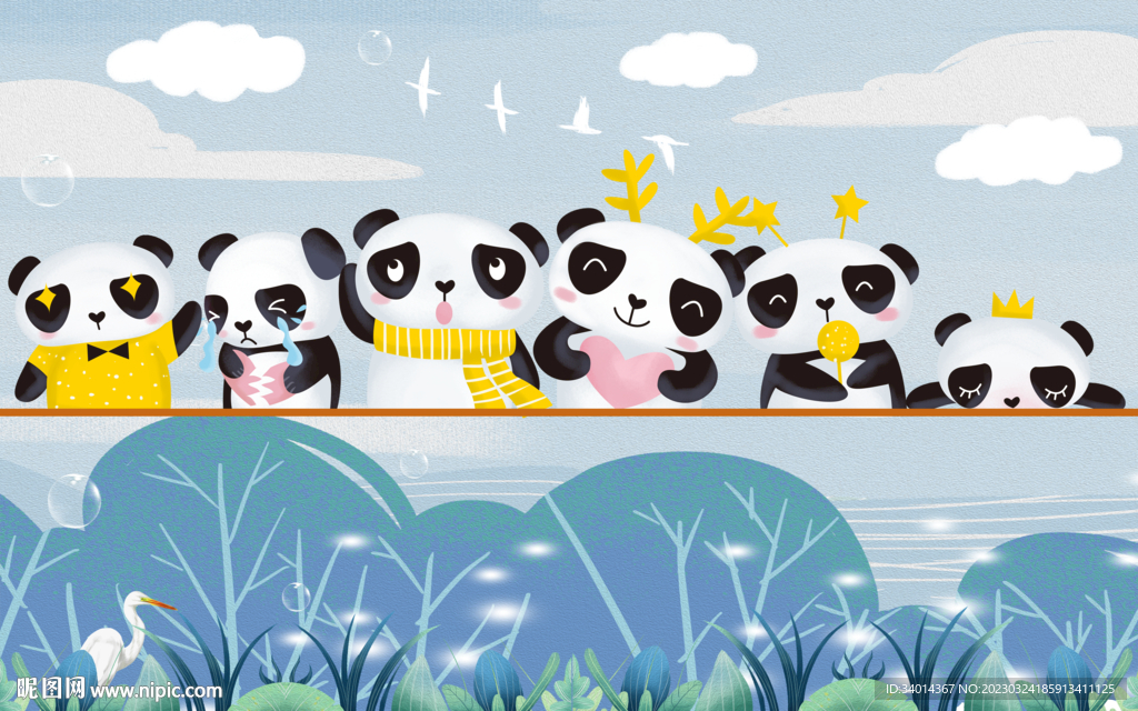 卡通熊猫儿童背景墙