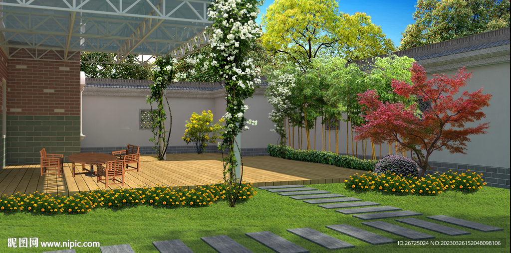 别墅庭院院子景观设计案例效果图