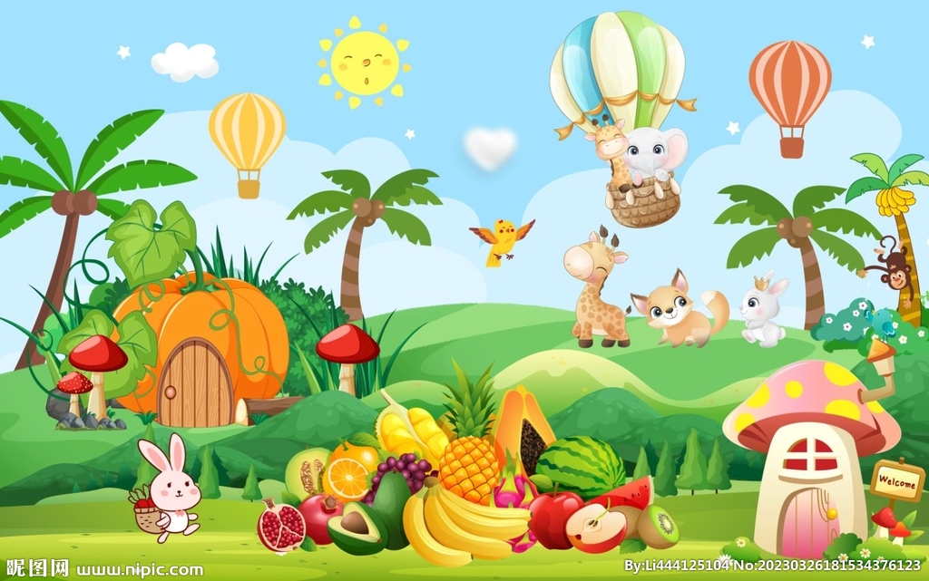 卡通水果蔬菜背景图片