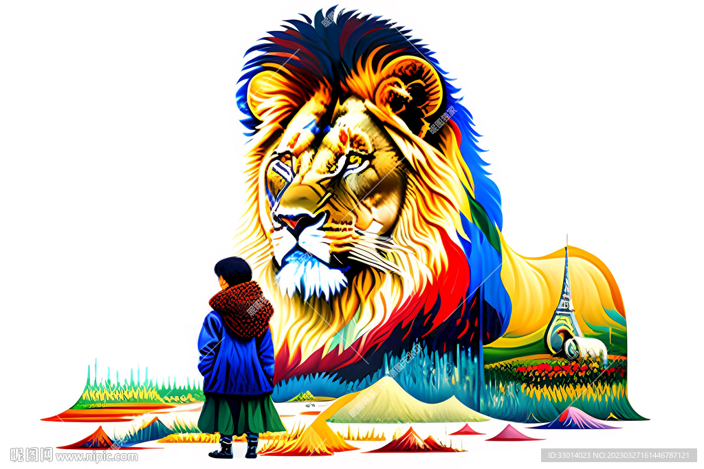 狮子油画