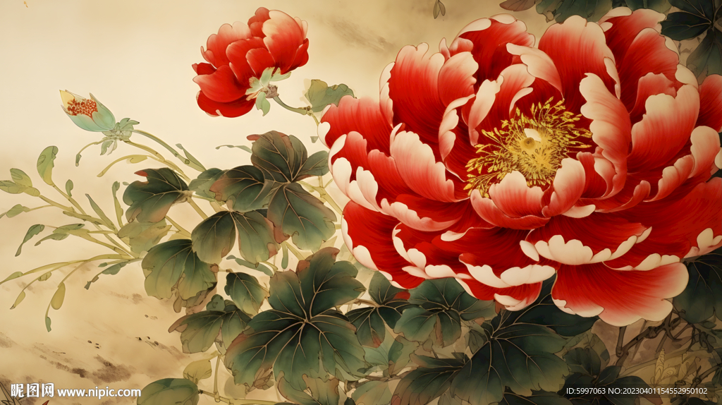 國畫牡丹花