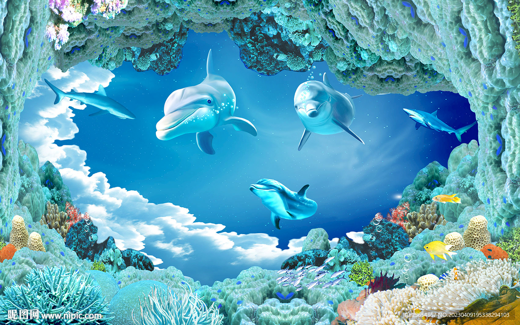 3D海底生物背景墙