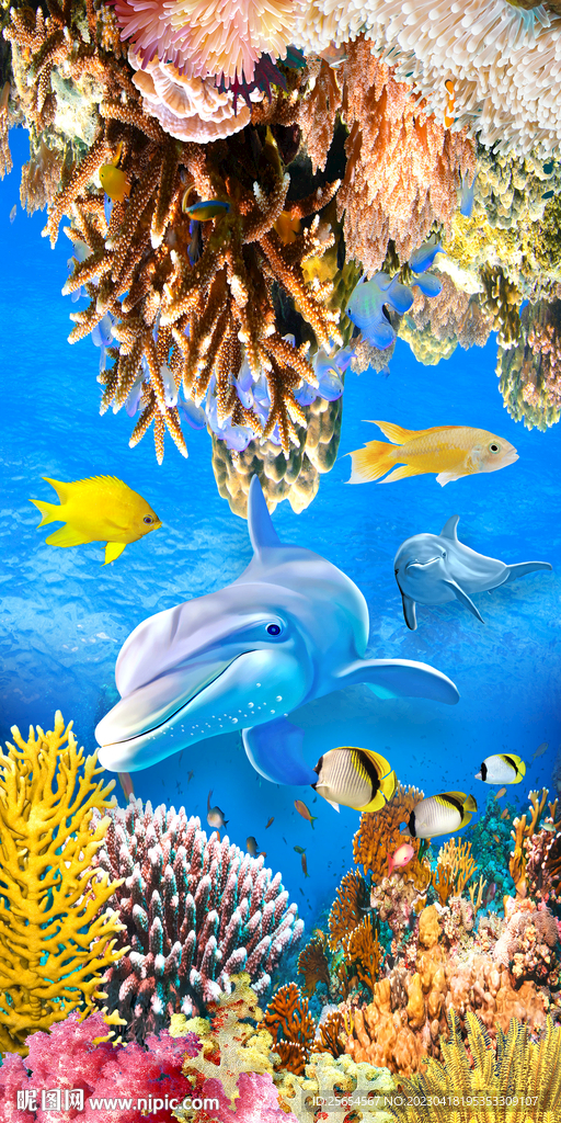 深海海底海豚美景玄关