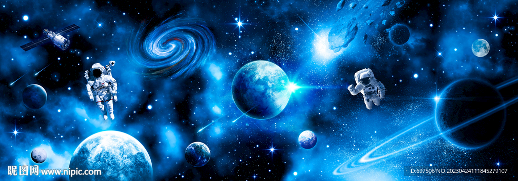 蓝色外太空星球宇宙星空银河背景