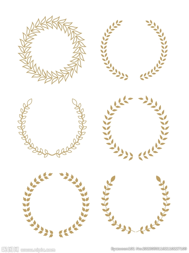 矢量金色麦穗橄榄枝图标元素设计