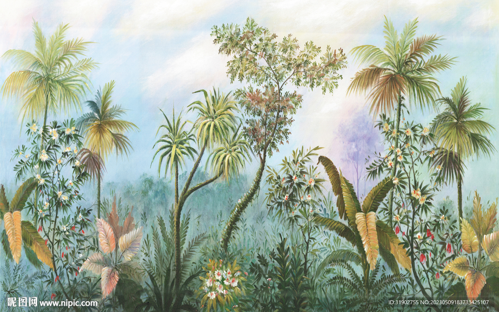 西洋画雨林背景墙