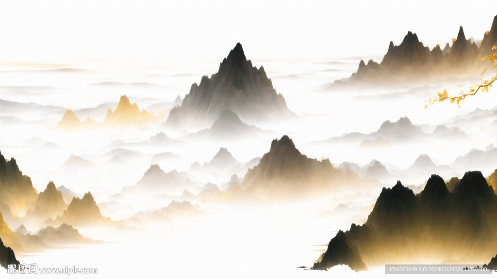 水墨金色意境山水畫