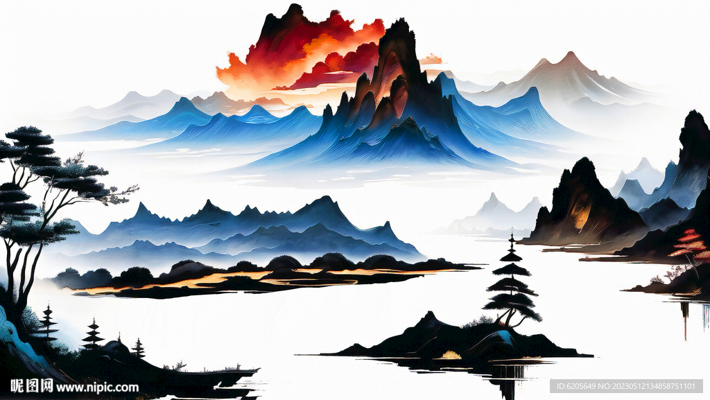 水墨色彩意境山水畫