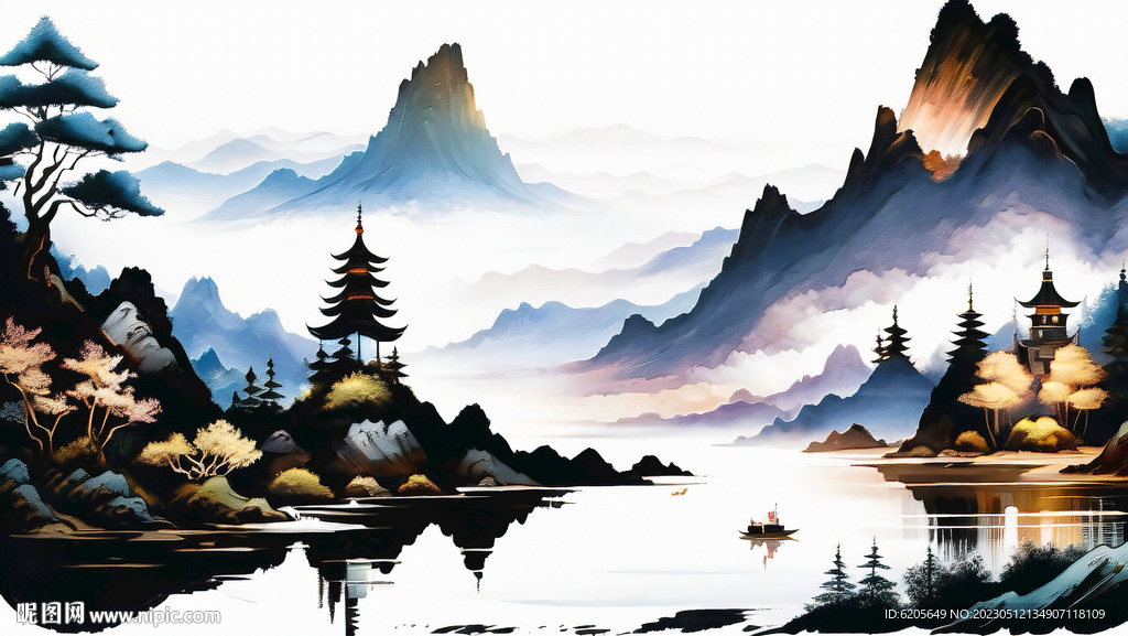 水墨山河意境山水畫