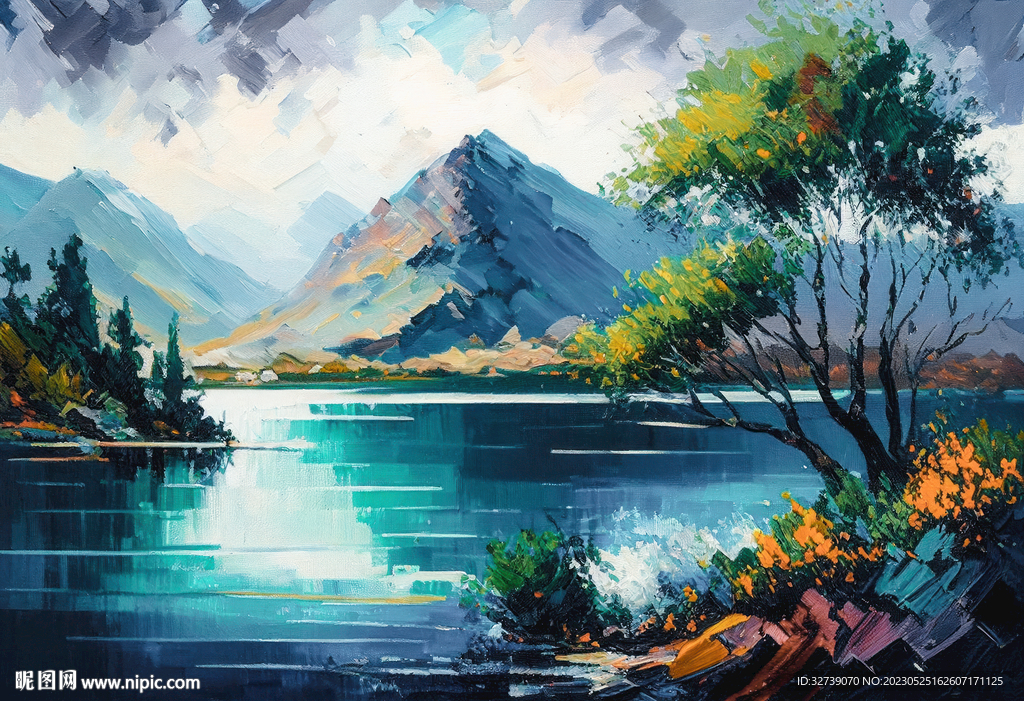 厚涂油畫 湖光山色
