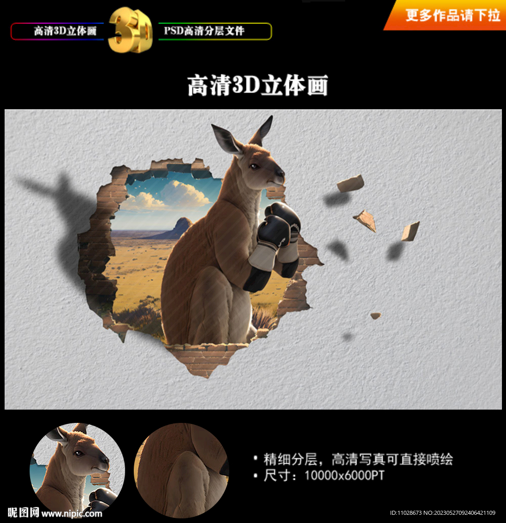 袋鼠立體畫