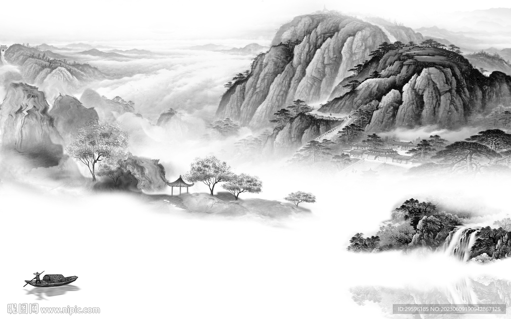 電視 灰色別墅山水 TIf分層