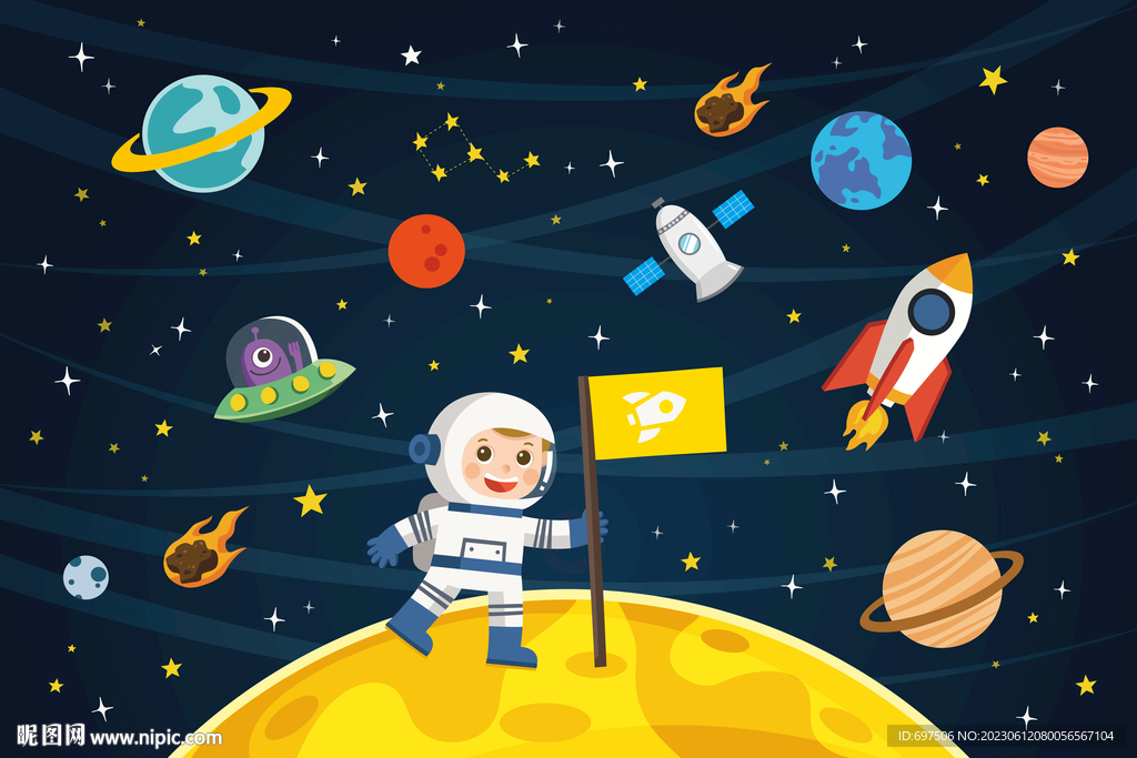 卡通太空宇宙星球宇航員火箭背景