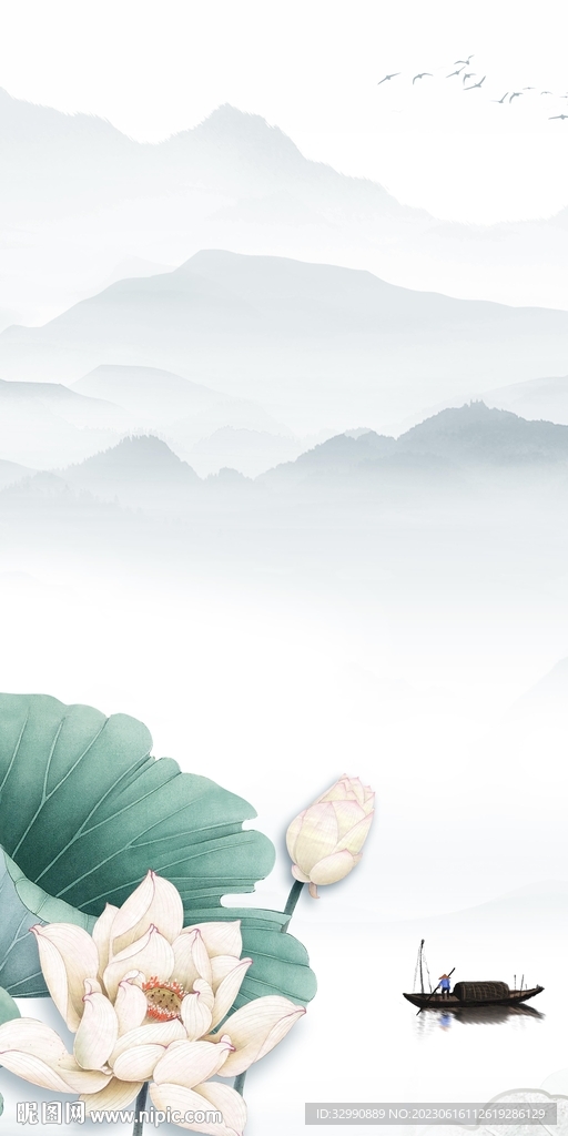 荷花 極簡高清玄關 Tif分層