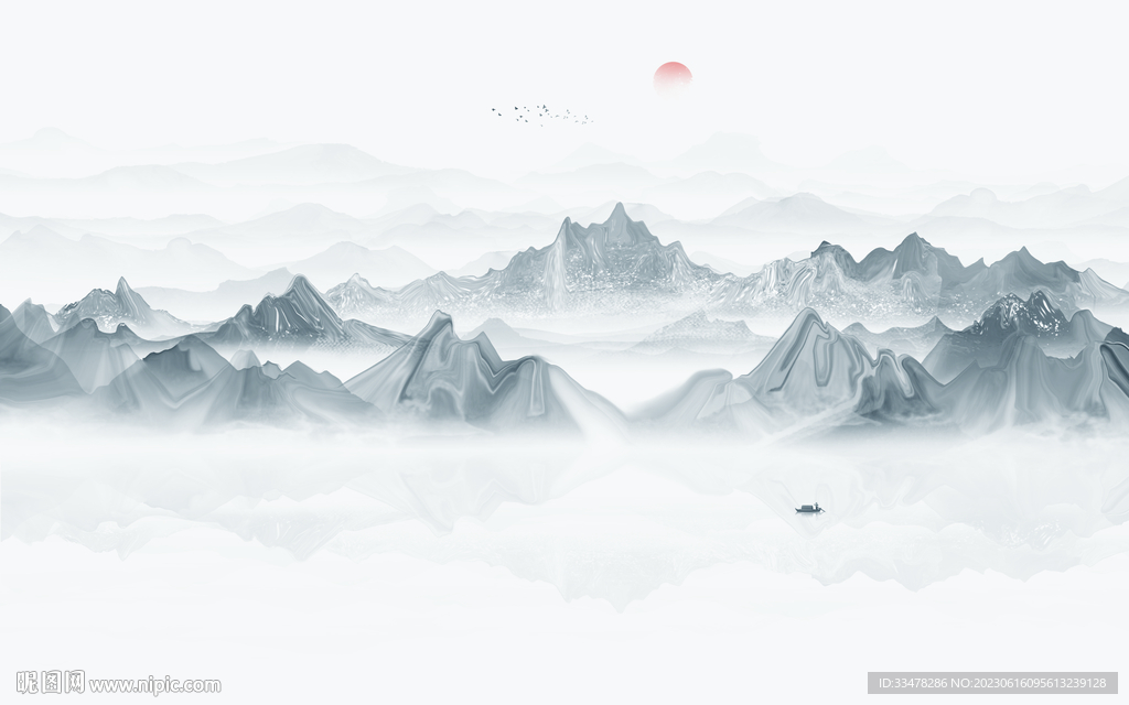 禪意水墨山水畫背景墻