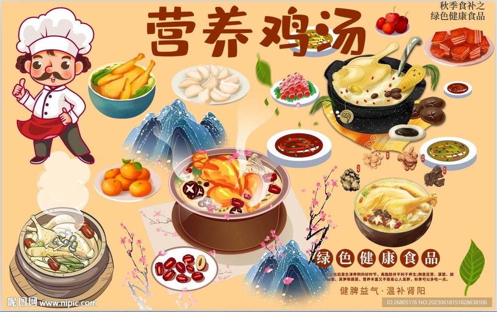 最新營養雞湯背景墻PSD模板