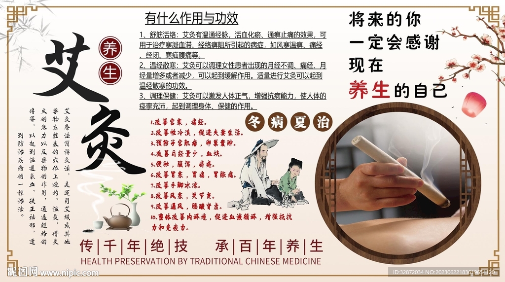 艾灸養(yǎng)生背景墻