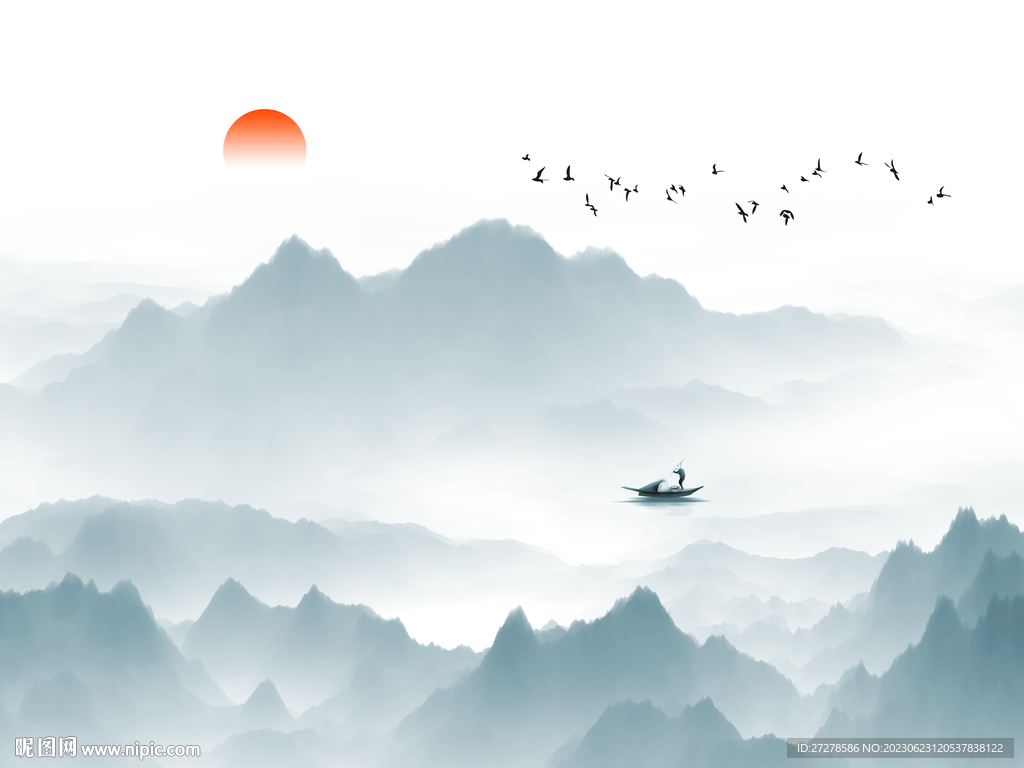 藍色水墨山水
