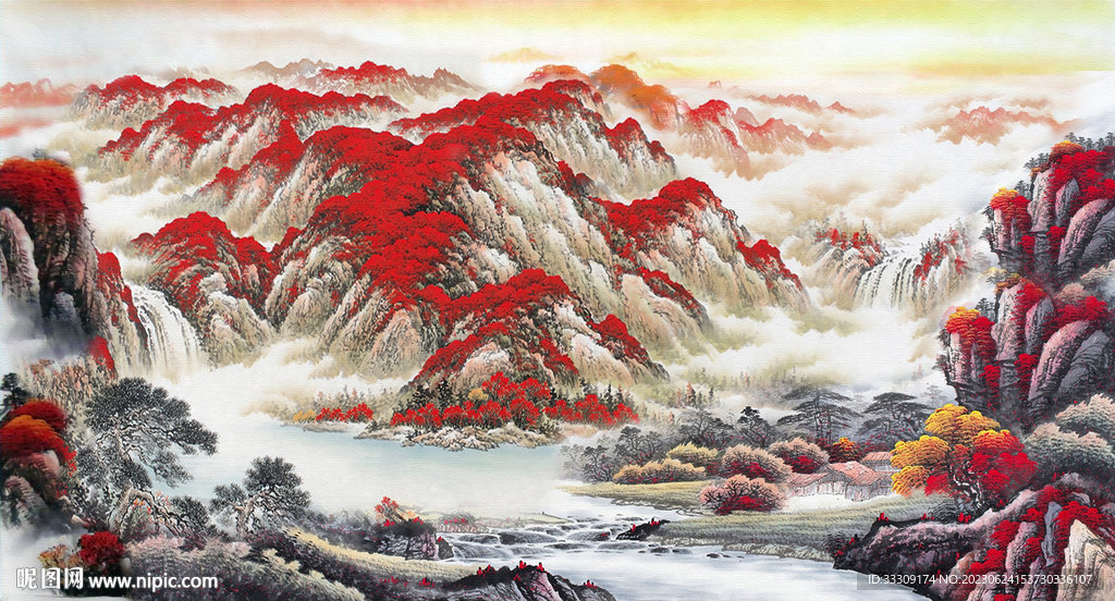 國畫泰山日出