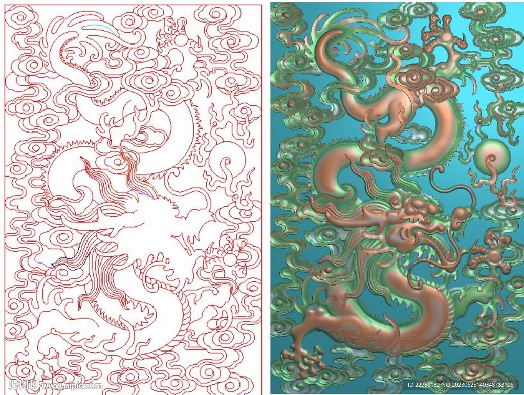 龍博古柜門板精雕圖