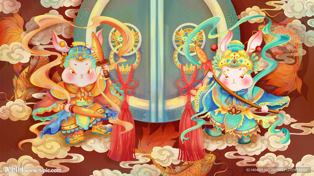 兔年門(mén)神國(guó)潮插畫(huà)主形象原創(chuàng)