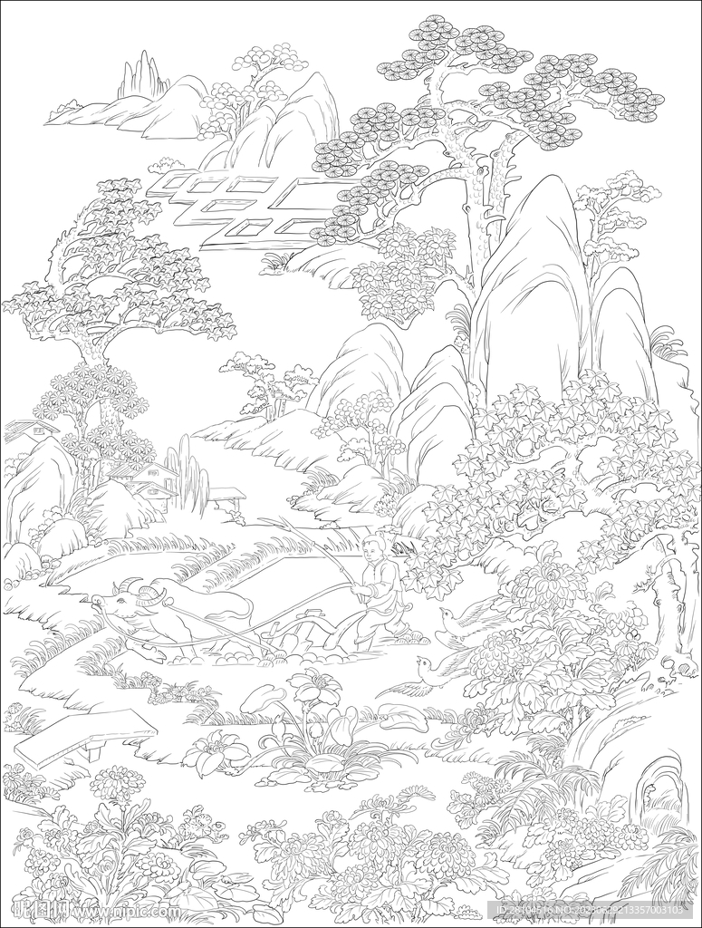 白描山水圖