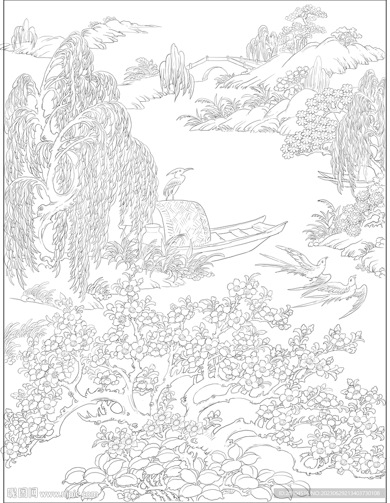 白描山水圖