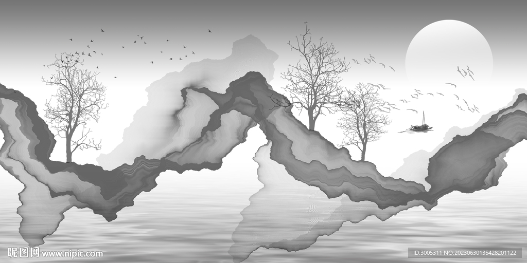 山水畫背景墻 抽象畫