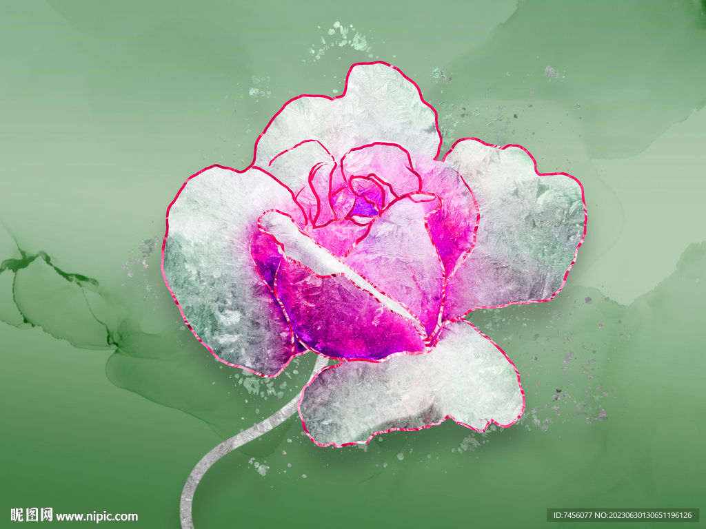 水彩粉色花朵花束艺术挂画装饰画