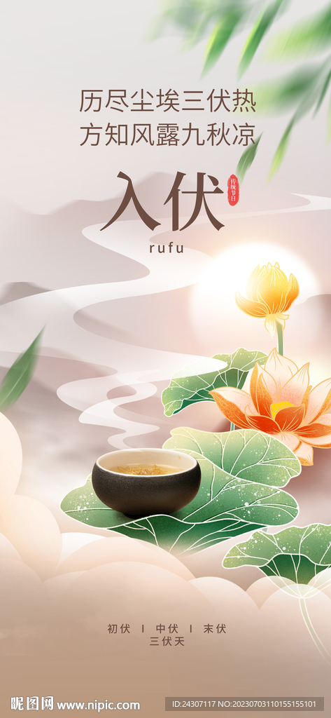 中國風(fēng)傳統(tǒng)入伏氣溫長圖