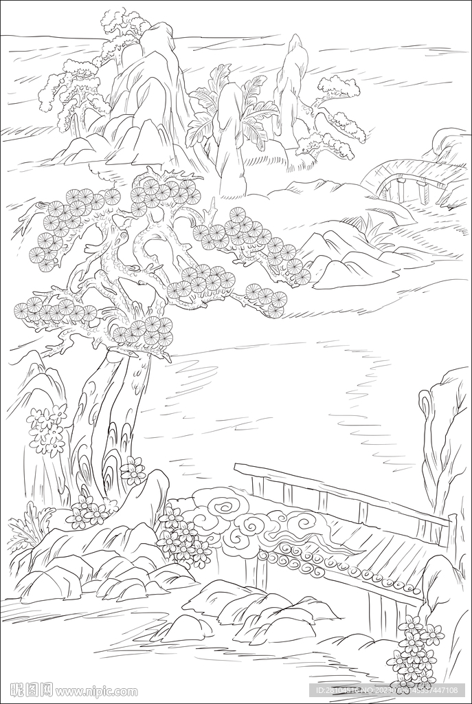 白描山水
