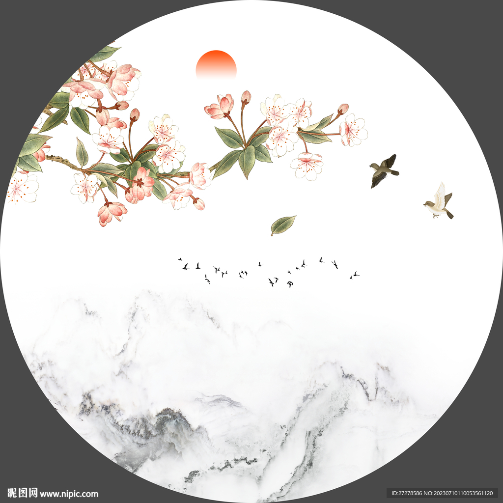 圓形山水花鳥畫