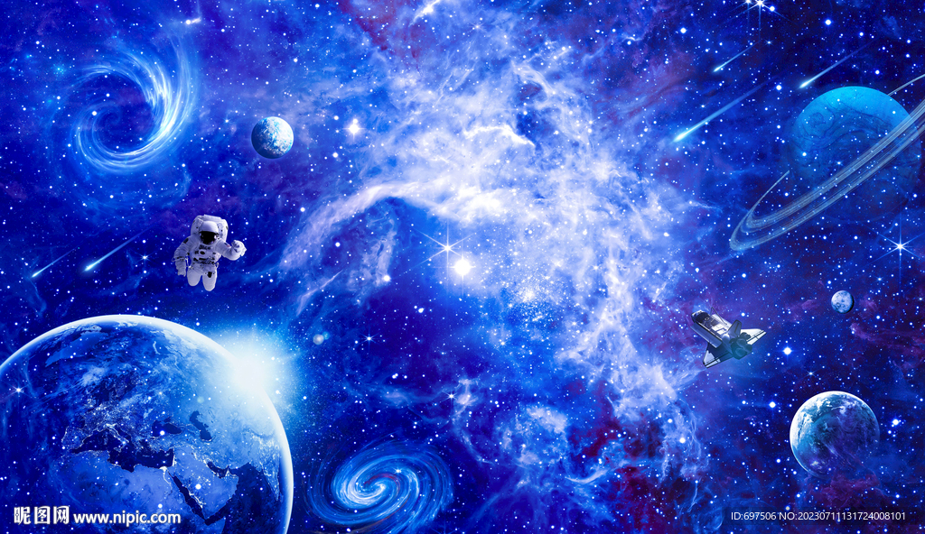 蓝色银河星空外太空宇宙星球背景