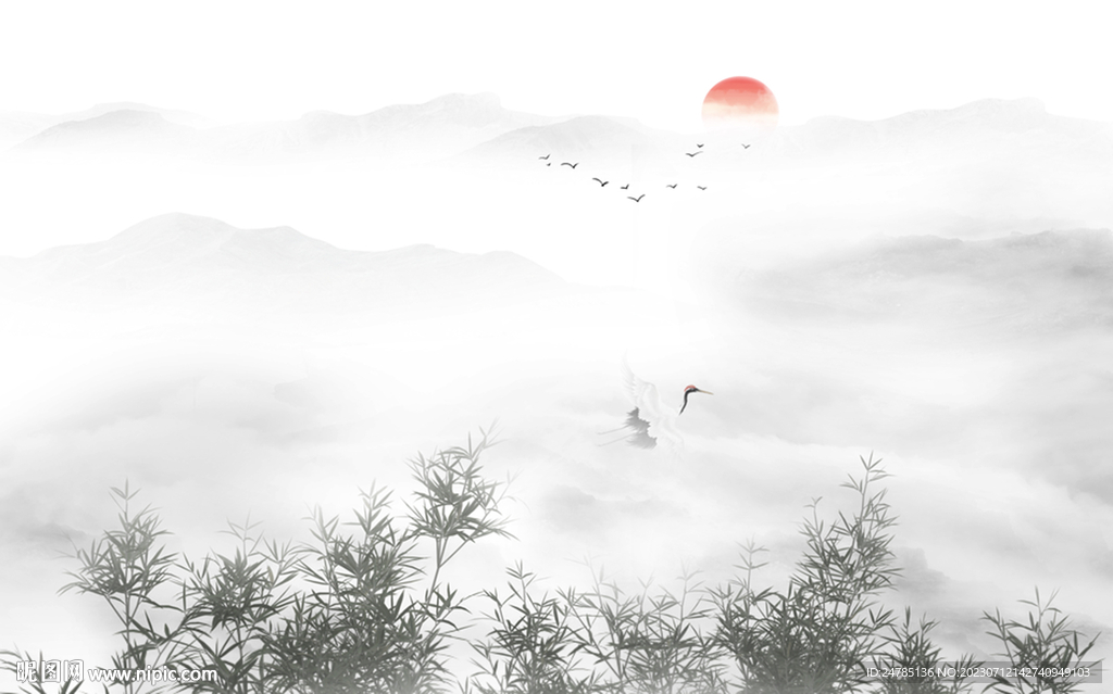 水墨竹子山水畫