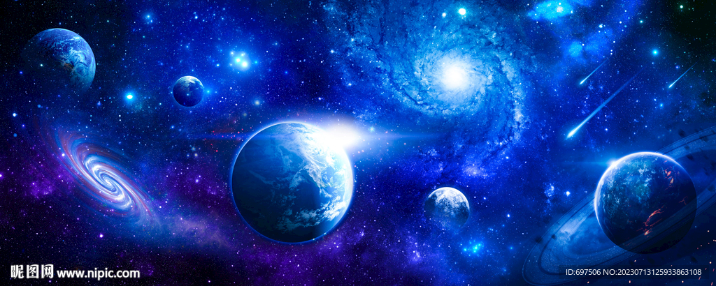 蓝色外太空星球宇宙黑洞银河背景