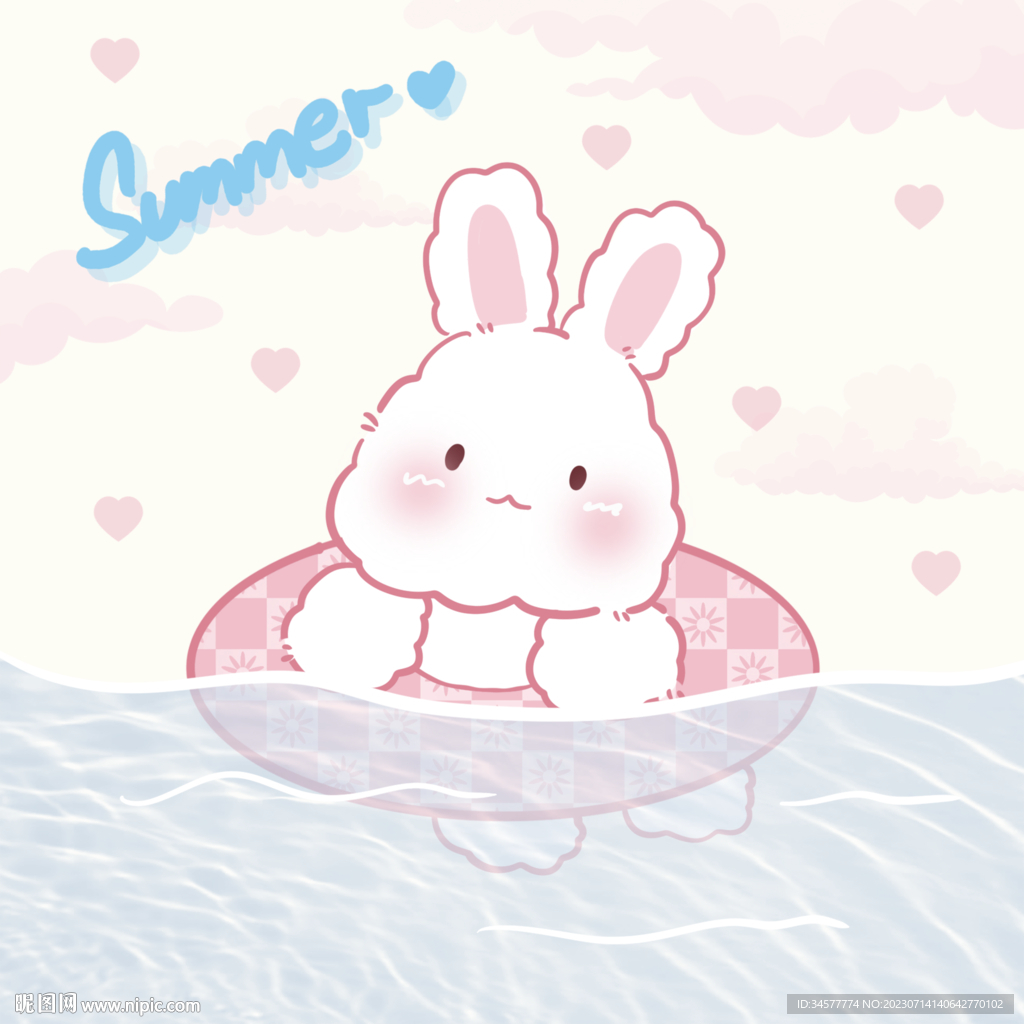 兔子夏天游泳插畫