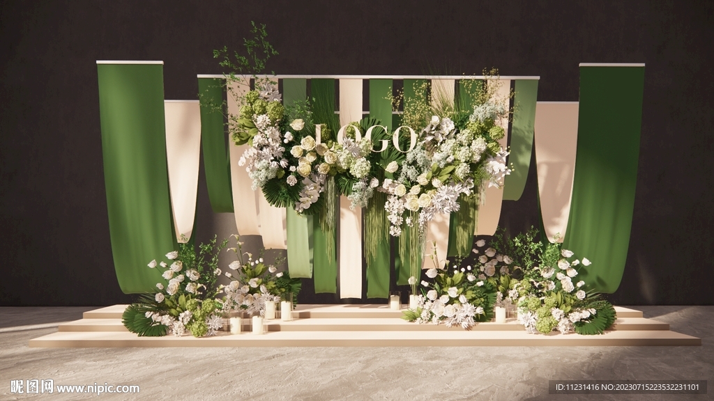 白绿布幔婚礼su模型