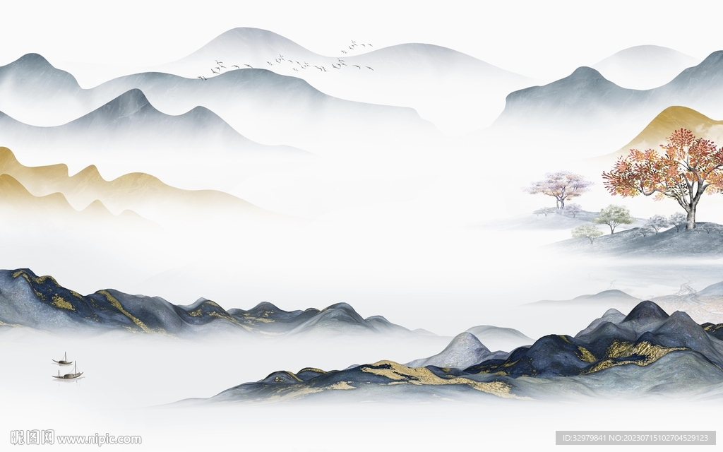 高檔 新款中式山水 tif分層