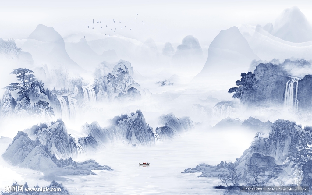 現代 中式背景山水 tIF分層