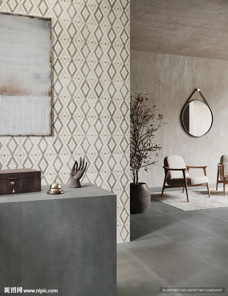 现代意式 客厅空间瓷岩板效果图
