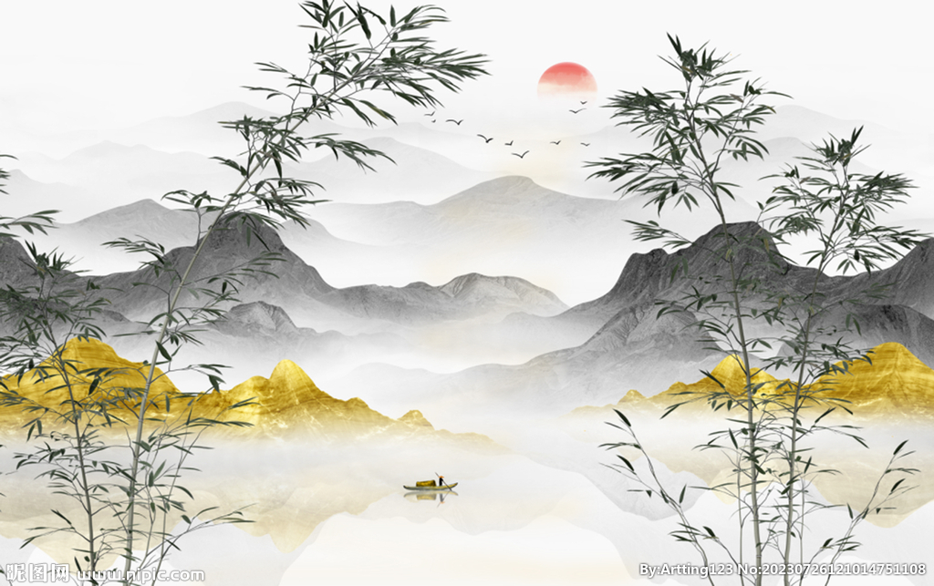 水墨竹子山水背景