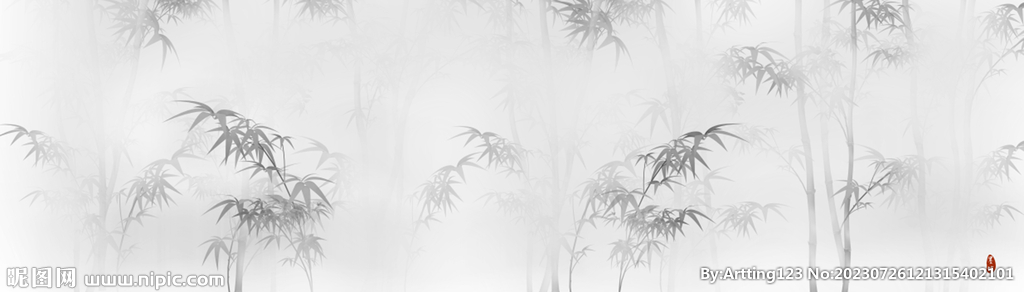 新中式巨幅水墨竹子背景墻