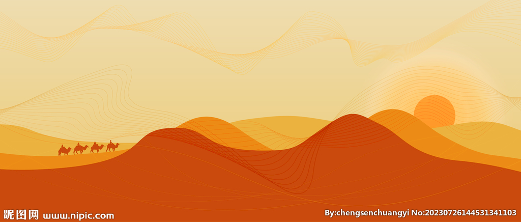 风沙骆驼沙山沙漠夕阳剪影
