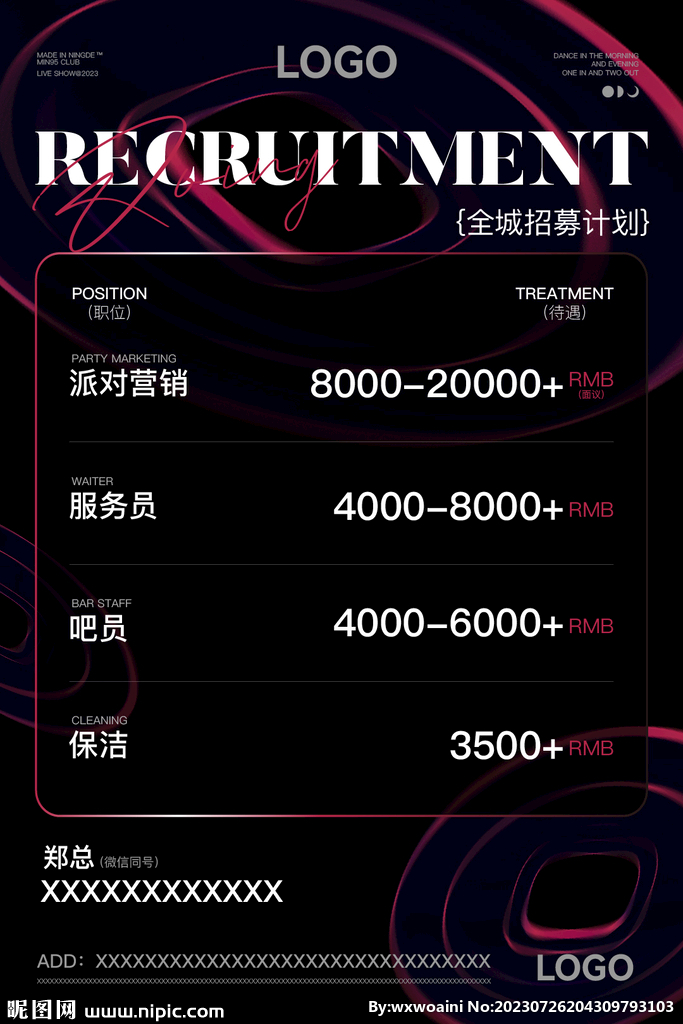 酒吧招聘海報