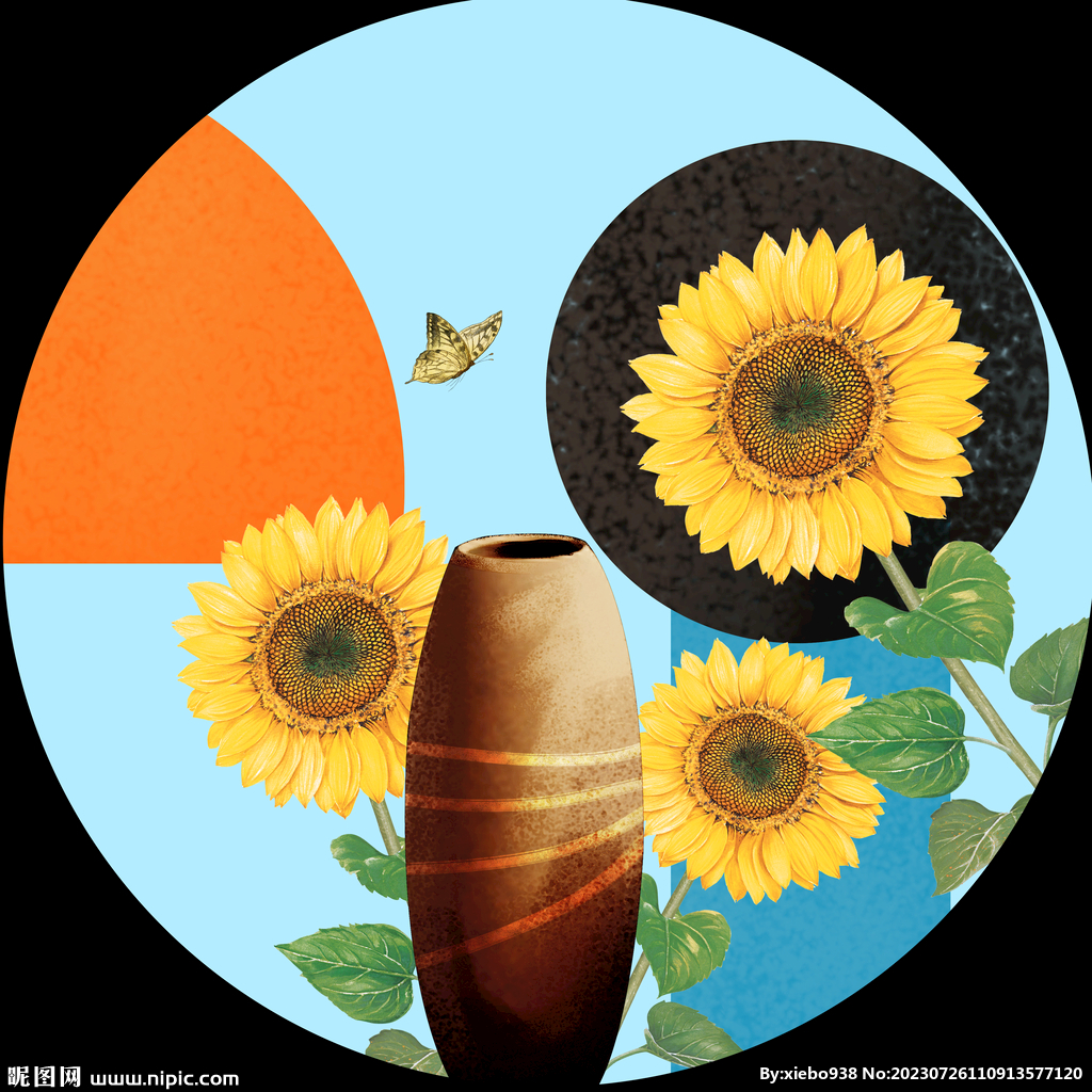 花瓶花卉簡(jiǎn)約圓形掛畫(huà)裝飾畫(huà)