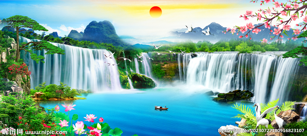 流水生財(cái)山水風(fēng)景畫